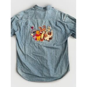 Vintage Disney Store Brand Winnie the Pooh Embroidered Denim Shirt Size Med 90's